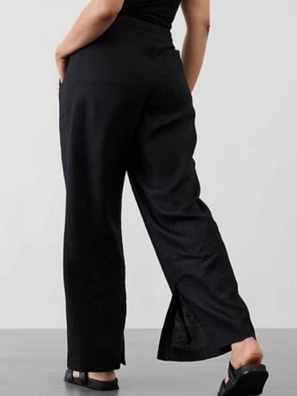 Athleta Retreat Linen High Rise Wide Leg Pant Size Large in Black Relaxed Fit - Picture 3 of 14